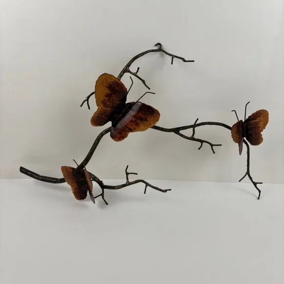 Bovano Enamel on Copper Butterflies on Branch Metal Wall Art Mid Century
